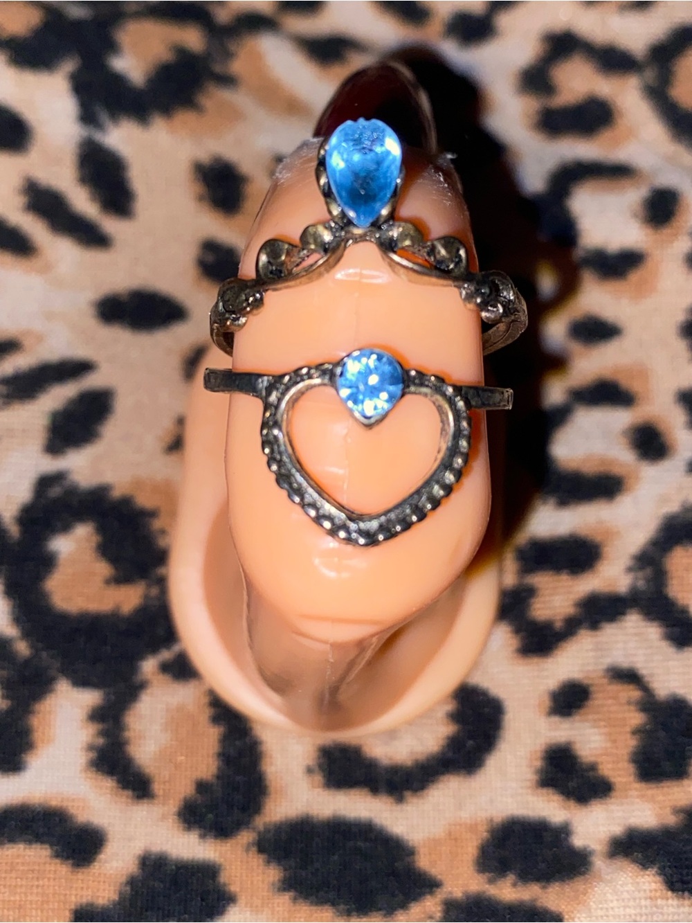 Blue heart ring and blue crown gemstone ring